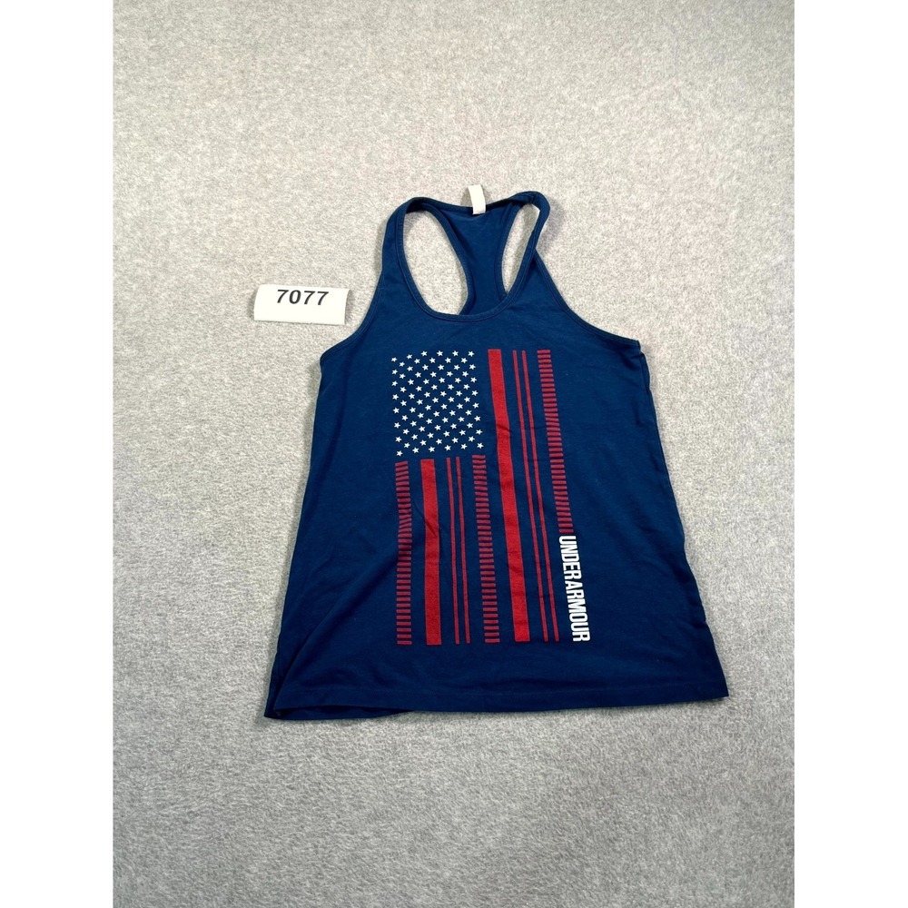 Under Armour HeatGear Tank Top Womens XS Blue Flag Graphic Scoop Neck Racerback